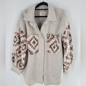 Shacket Cream Geometric Print Button Front Oversized Jacket Women Size XL